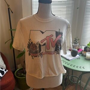 MTV White Crop Top with Floral Design